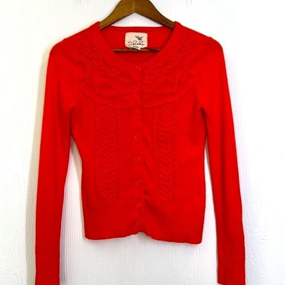 Tabitha - Anthropologie Orange Embroidered Flowers Button Up Cardigan Size XS - Picture 8 of 11